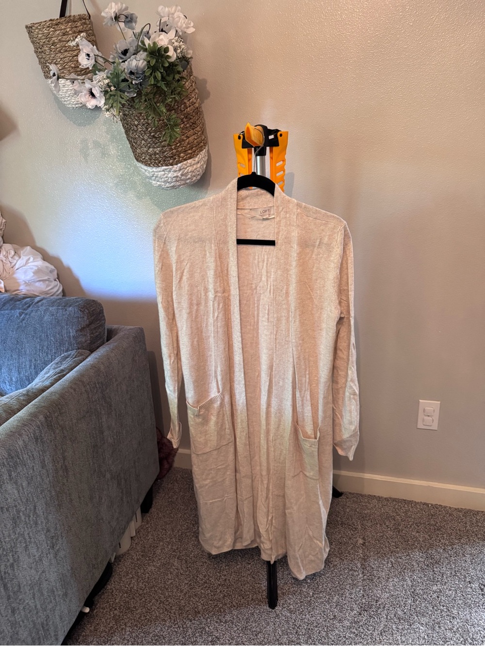 LOFT Light Cream Open-Front Long Cardigan
